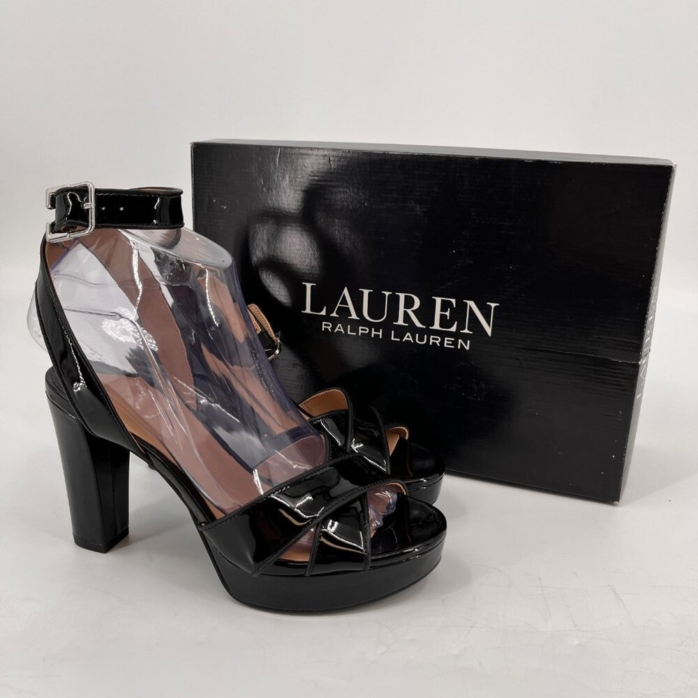 Lauren Ralph Lauren Sasha Platform Sandals Size 5B Black Patent Leather Heels
